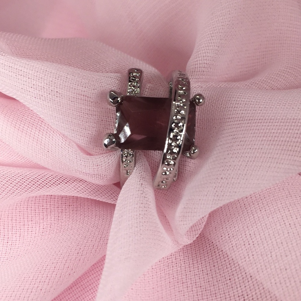 Prince Cut Purple Sapphire Gold Tone Ring